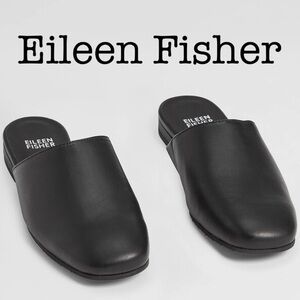Eileen Fisher Scan Black Leather Slide Mules Size 9 1/2